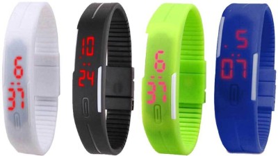 NS18 Silicone Led Magnet Band Combo of 4 White, Black, Green And Blue Digital Watch  - For Boys & Girls   Watches  (NS18)