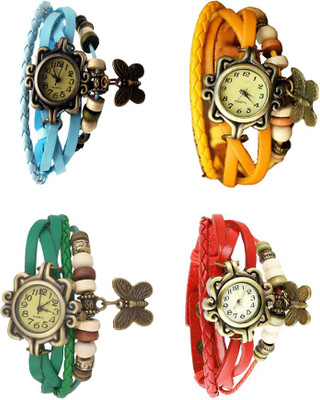 View NS18 Vintage Butterfly Rakhi Combo of 4 Sky Blue, Green, Yellow And Red Analog Watch  - For Women Wrist Watches Price Online(NS18)
