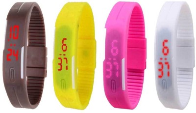 NS18 Silicone Led Magnet Band Combo of 4 Brown, Yellow, Pink And White Digital Watch  - For Boys & Girls   Watches  (NS18)