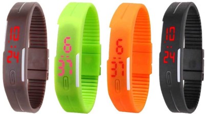 NS18 Silicone Led Magnet Band Combo of 4 Brown, Green, Orange And Black Digital Watch  - For Boys & Girls   Watches  (NS18)