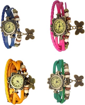 NS18 Vintage Butterfly Rakhi Combo of 4 Blue, Yellow, Pink And Green Analog Watch  - For Women   Watches  (NS18)