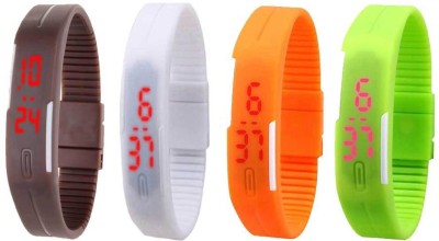 NS18 Silicone Led Magnet Band Combo of 4 Brown, White, Orange And Green Digital Watch  - For Boys & Girls   Watches  (NS18)