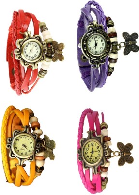 NS18 Vintage Butterfly Rakhi Combo of 4 Red, Yellow, Purple And Pink Analog Watch  - For Women   Watches  (NS18)