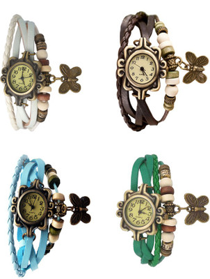 

NS18 Vintage Butterfly Rakhi Combo of 4 White, Sky Blue, Brown And Green Watch - For Women
