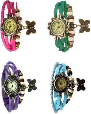 

Kissu Vintage Rakhi Combo of 4 Pink, Purple, Green And Sky Blue Watch - For Women