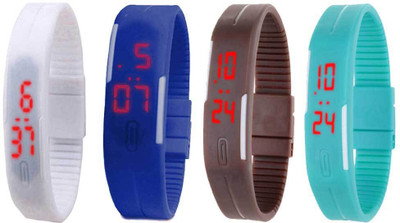 

NS18 Silicone Led Magnet Band Watch Combo of 4 White, Blue, Brown And Sky Blue Watch - For Couple