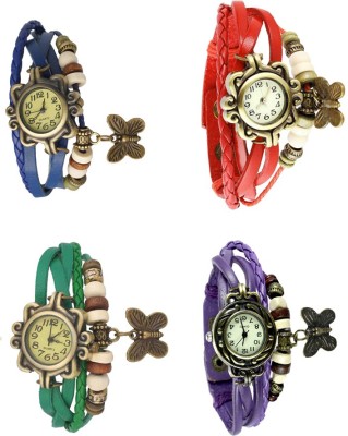 NS18 Vintage Butterfly Rakhi Combo of 4 Blue, Green, Red And Purple Analog Watch  - For Women   Watches  (NS18)
