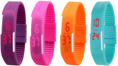 NS18 Silicone Led Magnet Band Watch Combo of 4 Purple, Pink, Orange And Sky Blue Digital Watch  - For Couple   Watches  (NS18)