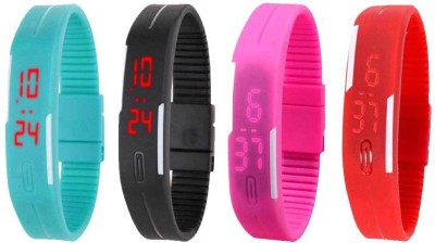 NS18 Silicone Led Magnet Band Watch Combo of 4 Sky Blue, Black, Pink And Red Digital Watch  - For Couple   Watches  (NS18)