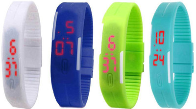 NS18 Silicone Led Magnet Band Watch Combo of 4 White, Blue, Green And Sky Blue Digital Watch  - For Couple   Watches  (NS18)