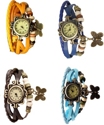 NS18 Vintage Butterfly Rakhi Combo of 4 Yellow, Brown, Blue And Sky Blue Analog Watch  - For Women   Watches  (NS18)