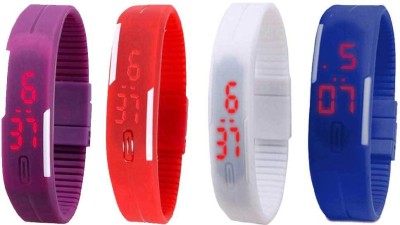 NS18 Silicone Led Magnet Band Combo of 4 Purple, Red, White And Blue Digital Watch  - For Boys & Girls   Watches  (NS18)