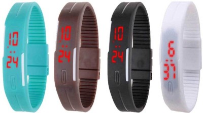 NS18 Silicone Led Magnet Band Combo of 4 Sky Blue, Brown, Black And White Digital Watch  - For Boys & Girls   Watches  (NS18)