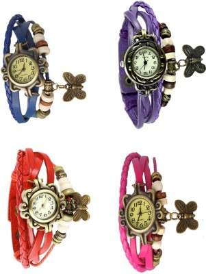 NS18 Vintage Butterfly Rakhi Combo of 4 Blue, Red, Purple And Pink Analog Watch  - For Women   Watches  (NS18)