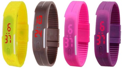 NS18 Silicone Led Magnet Band Watch Combo of 4 Yellow, Brown, Pink And Purple Digital Watch  - For Couple   Watches  (NS18)
