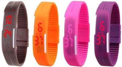 NS18 Silicone Led Magnet Band Watch Combo of 4 Brown, Orange, Pink And Purple Digital Watch  - For Couple   Watches  (NS18)