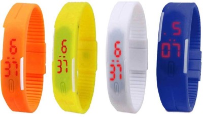 NS18 Silicone Led Magnet Band Combo of 4 Orange, Yellow, White And Blue Digital Watch  - For Boys & Girls   Watches  (NS18)