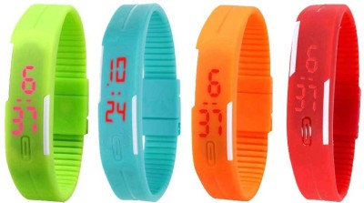 NS18 Silicone Led Magnet Band Watch Combo of 4 Green, Sky Blue, Orange And Red Digital Watch  - For Couple   Watches  (NS18)