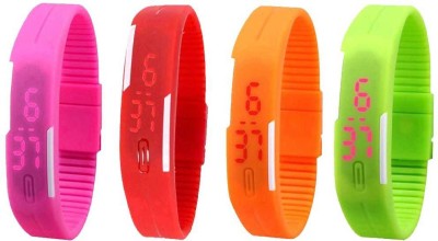 NS18 Silicone Led Magnet Band Combo of 4 Pink, Red, Orange And Green Digital Watch  - For Boys & Girls   Watches  (NS18)