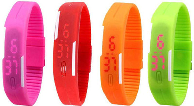 NS18 Silicone Led Magnet Band Combo of 4 Pink, Red, Orange And Green Digital Watch  - For Boys & Girls   Watches  (NS18)