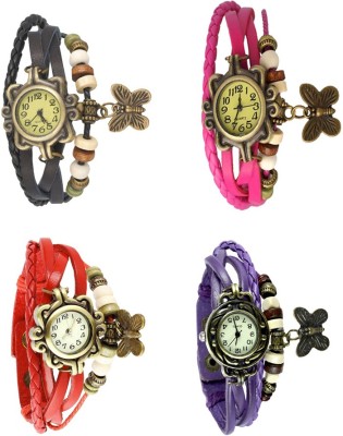 NS18 Vintage Butterfly Rakhi Combo of 4 Black, Red, Pink And Purple Analog Watch  - For Women   Watches  (NS18)