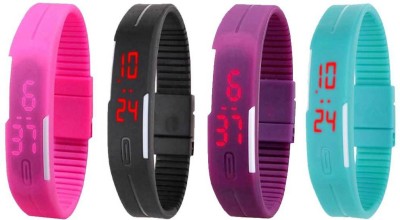 NS18 Silicone Led Magnet Band Watch Combo of 4 Pink, Black, Purple And Sky Blue Digital Watch  - For Couple   Watches  (NS18)