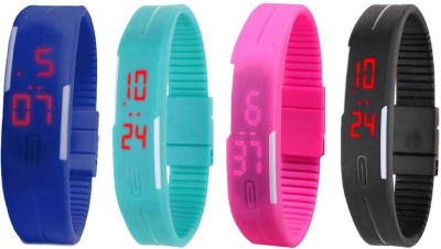 NS18 Silicone Led Magnet Band Combo of 4 Blue, Sky Blue, Pink And Black Digital Watch  - For Boys & Girls   Watches  (NS18)