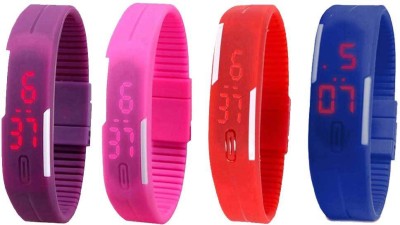 NS18 Silicone Led Magnet Band Combo of 4 Purple, Pink, Red And Blue Digital Watch  - For Boys & Girls   Watches  (NS18)