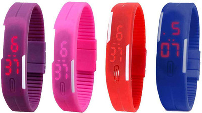 

Kissu Led Magnet Band Combo of 4 Purple, Pink, Red And Blue Watch - For Men & Women