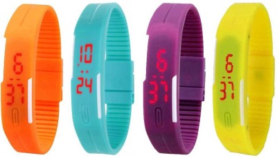 NS18 Silicone Led Magnet Band Combo of 4 Orange, Sky Blue, Purple And Yellow Digital Watch  - For Boys & Girls   Watches  (NS18)