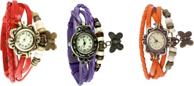 NS18 Vintage Butterfly Rakhi Watch Combo of 3 Red, Purple And Orange Analog Watch  - For Women   Watches  (NS18)