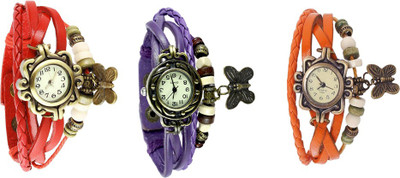

Kissu Vintage Rakhi Watch Combo of 3 Red, Purple And Orange Watch - For Women