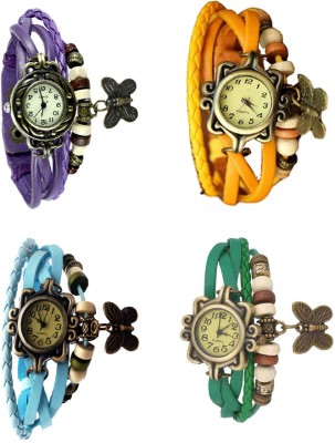 NS18 Vintage Butterfly Rakhi Combo of 4 Purple, Sky Blue, Yellow And Green Analog Watch  - For Women   Watches  (NS18)