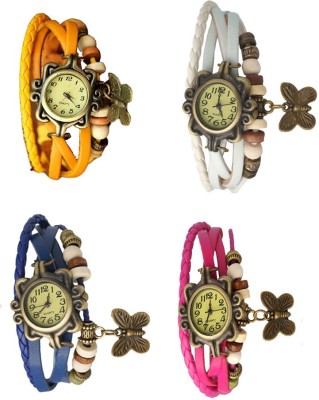 NS18 Vintage Butterfly Rakhi Combo of 4 Yellow, Blue, White And Pink Analog Watch  - For Women   Watches  (NS18)