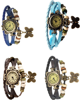 View NS18 Vintage Butterfly Rakhi Combo of 4 Blue, Brown, Sky Blue And Black Analog Watch  - For Women Wrist Watches Price Online(NS18)