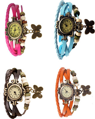 

Kissu Vintage Rakhi Combo of 4 Pink, Brown, Sky Blue And Orange Watch - For Women