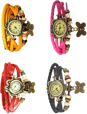

NS18 Vintage Butterfly Rakhi Combo of 4 Yellow, Red, Pink And Black Watch - For Women