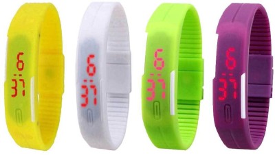 NS18 Silicone Led Magnet Band Watch Combo of 4 Yellow, White, Green And Purple Digital Watch  - For Couple   Watches  (NS18)