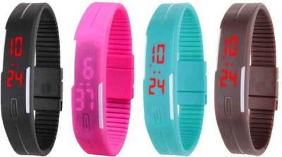 NS18 Silicone Led Magnet Band Combo of 4 Black, Pink, Sky Blue And Brown Digital Watch  - For Boys & Girls   Watches  (NS18)