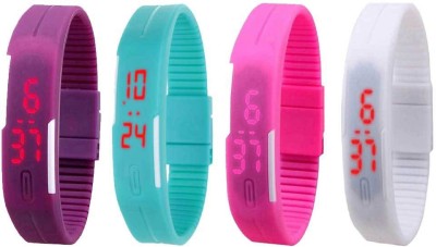 NS18 Silicone Led Magnet Band Combo of 4 Purple, Sky Blue, Pink And White Digital Watch  - For Boys & Girls   Watches  (NS18)