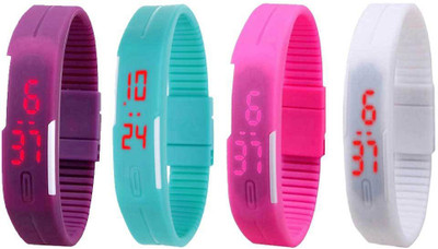 NS18 Silicone Led Magnet Band Combo of 4 Purple, Sky Blue, Pink And White Digital Watch  - For Boys & Girls   Watches  (NS18)