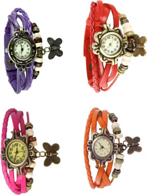 NS18 Vintage Butterfly Rakhi Combo of 4 Purple, Pink, Red And Orange Analog Watch  - For Women   Watches  (NS18)