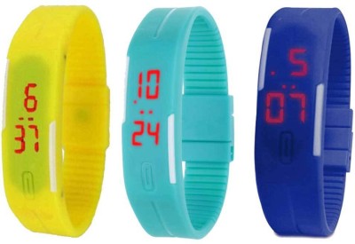 NS18 Silicone Led Magnet Band Combo of 3 Yellow, Sky Blue And Blue Digital Watch  - For Boys & Girls   Watches  (NS18)