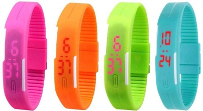 NS18 Silicone Led Magnet Band Watch Combo of 4 Pink, Orange, Green And Sky Blue Digital Watch  - For Couple   Watches  (NS18)