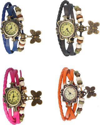

Kissu Vintage Rakhi Combo of 4 Blue, Pink, Black And Orange Watch - For Women