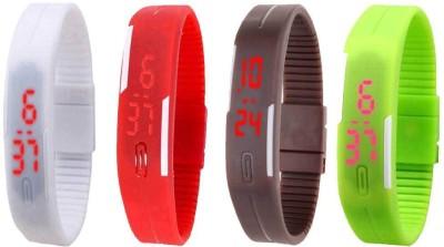 NS18 Silicone Led Magnet Band Combo of 4 White, Red, Brown And Green Digital Watch  - For Boys & Girls   Watches  (NS18)