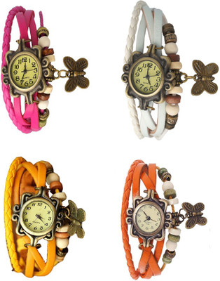 

Kissu Vintage Rakhi Combo of 4 Pink, Yellow, White And Orange Watch - For Women