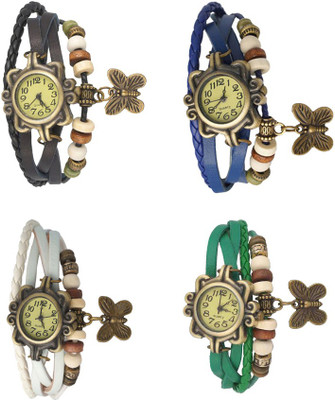 

Kissu Vintage Rakhi Combo of 4 Black, White, Blue And Green Watch - For Women