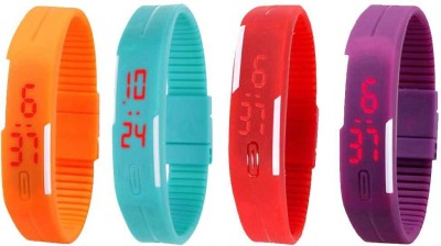 NS18 Silicone Led Magnet Band Watch Combo of 4 Orange, Sky Blue, Red And Purple Digital Watch  - For Couple   Watches  (NS18)