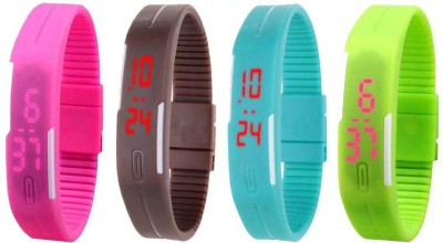 NS18 Silicone Led Magnet Band Combo of 4 Purple, Brown, Sky Blue And Green Digital Watch  - For Boys & Girls   Watches  (NS18)